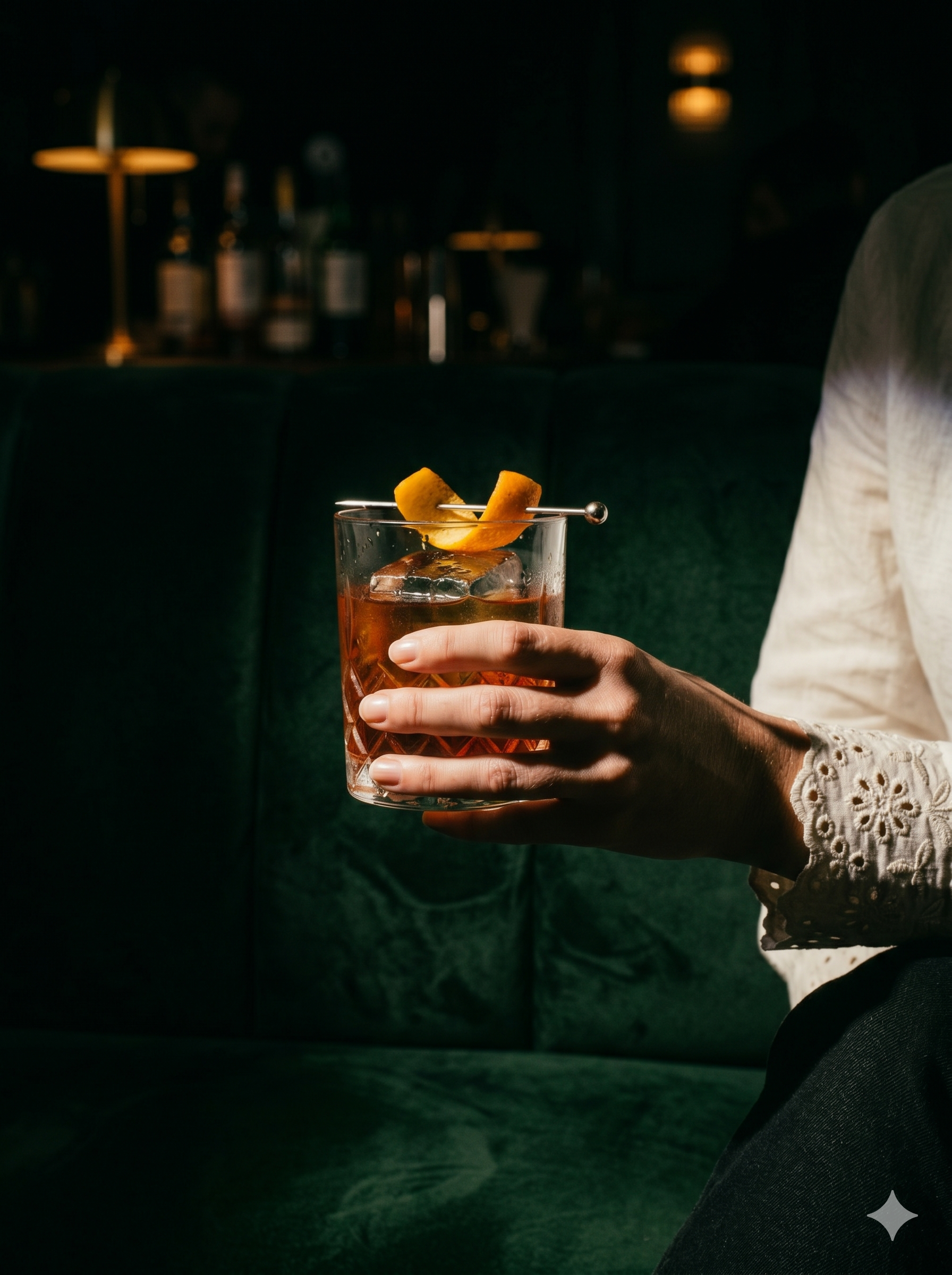A resident enjoying a cocktail in the private residents’ bar