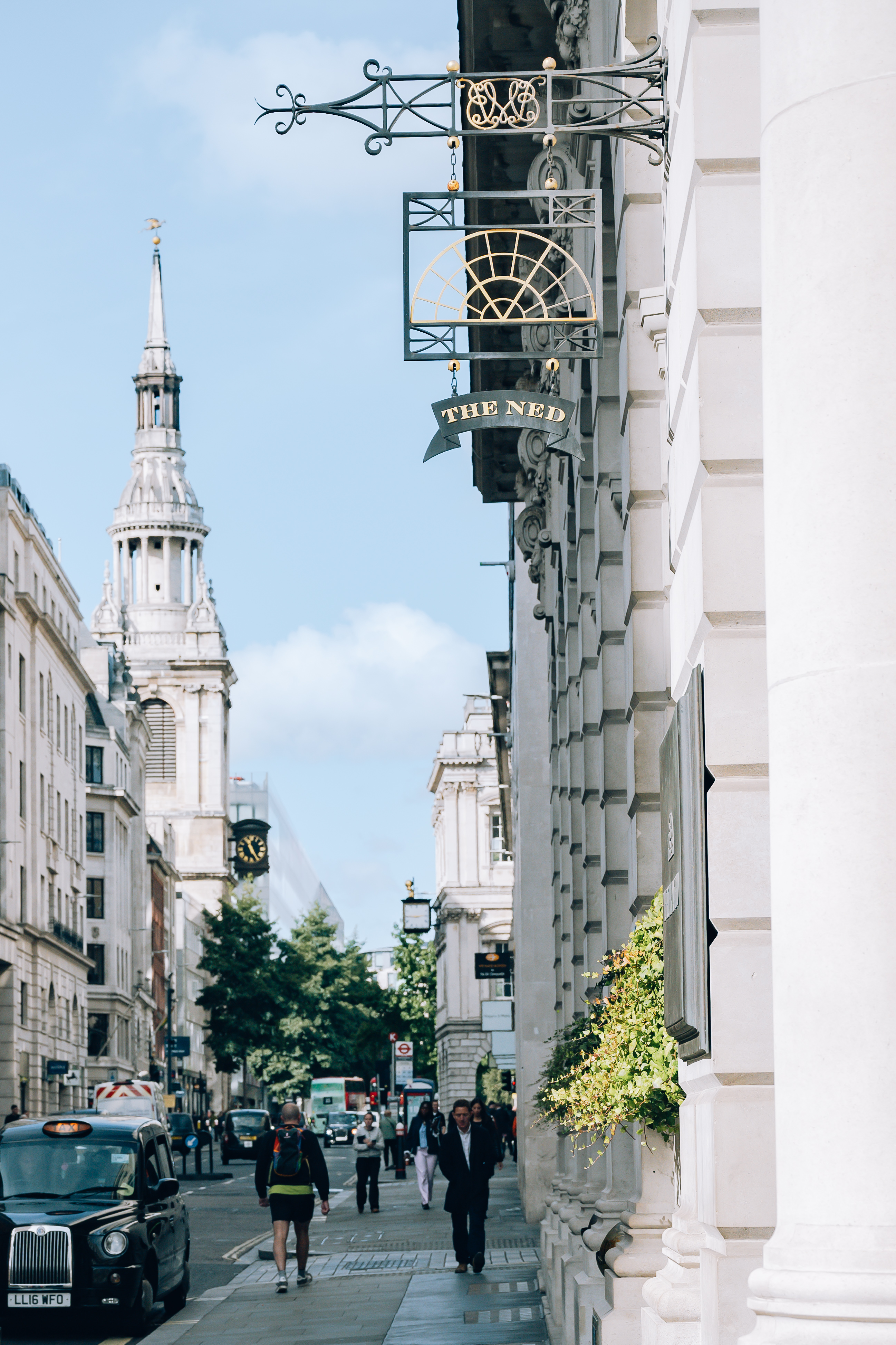 The Ned hanging sign in the City of London